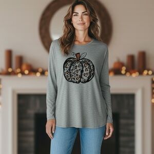 Leopard Print Fall Pumpkin Shirt Size XL